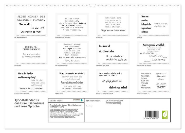 Produktbild: Typo-Kalender f&uuml;r das B&uuml;ro. Sarkasmus und fiese Spr&uuml;che (hochwertiger Premium Wandkalender 2026 DIN A2 quer), Kunstdruck in Hochglanz
