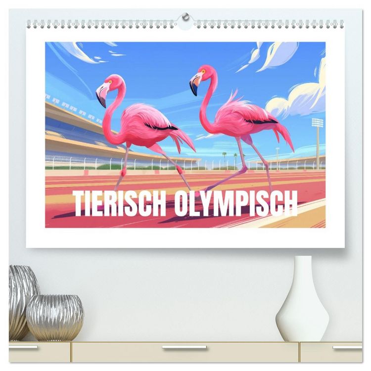 Produktbild: Tierische Olympioniken &ndash; Ein farbenfroher KI-Kalender (hochwertiger Premium Wandkalender 2026 DIN A2 quer), Kunstdruck in Hochglanz