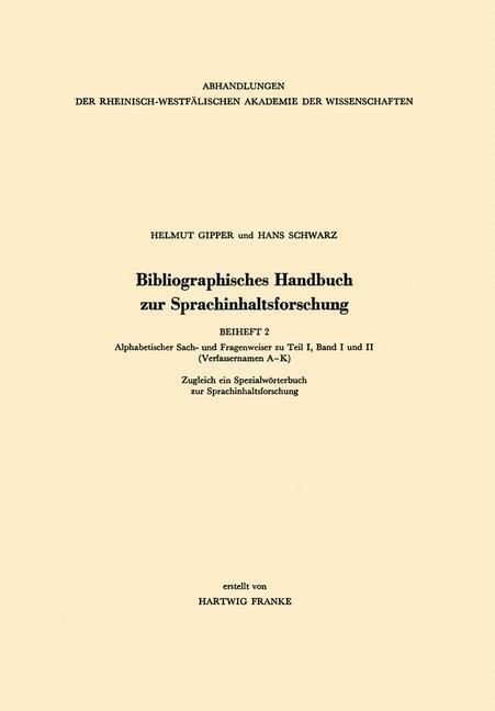 Produktbild: Bibliographisches Handbuch zur Sprachinhaltsforschung