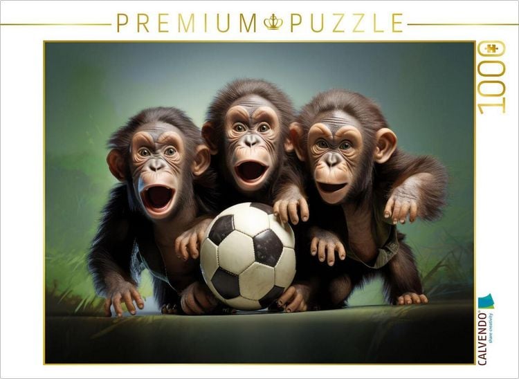 Produktbild: CALVENDO Puzzle Fu&szlig;ballfieber bei den Affenbabys | 1000 Teile Lege-Gr&ouml;&szlig;e 64x48cm Foto-Puzzle f&uuml;r gl&uuml;ckliche Stunden