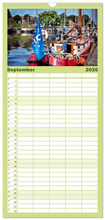 Produktbild: Familienplaner 2026 - Ostfriesland, die alten H&auml;fen - Greetsiel, Neuharlingersiel, Carolinensiel mit 5 Spalten (Wandkalender, 21 x 45 cm) CALVENDO