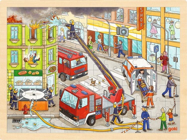 Produktbild: Goki 57336 - Einlegepuzzle Feuerwehreinsatz