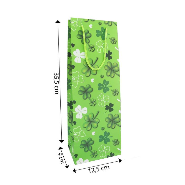 Produktbild: Idena Flaschentasche Gl&uuml;cksklee gr&uuml;n 12x35x9cm 128g/m&sup2;