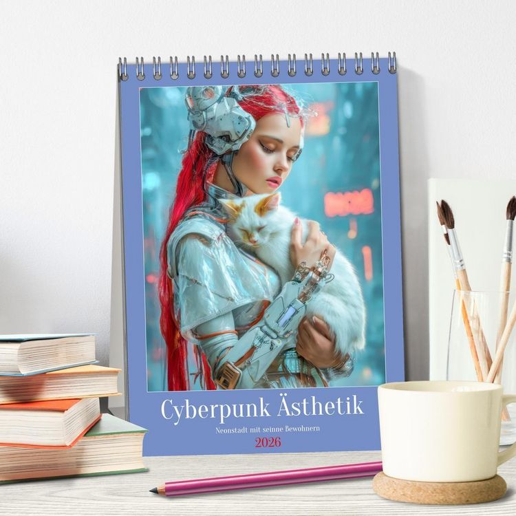 Produktbild: Cyberpunk &Auml;sthetik &ndash; Neonstadt mit seinne Bewohnern (Tischkalender 2026 DIN A5 hoch), CALVENDO Monatskalender