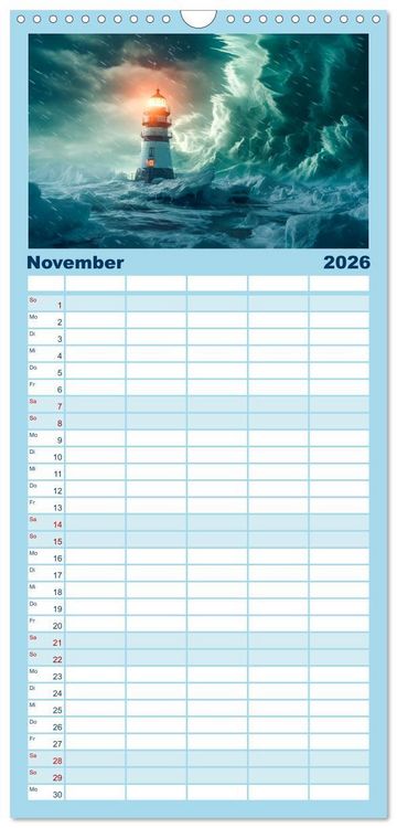 Produktbild: Familienplaner 2026 - KI-Leuchtt&uuml;rme mit 5 Spalten (Wandkalender, 21 x 45 cm) CALVENDO
