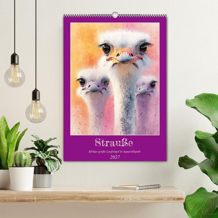 Produktbild: Strau&szlig;e. Afrikas gro&szlig;e Laufv&ouml;gel in Aquarelloptik (Wandkalender 2027 DIN A2 hoch), CALVENDO Monatskalender