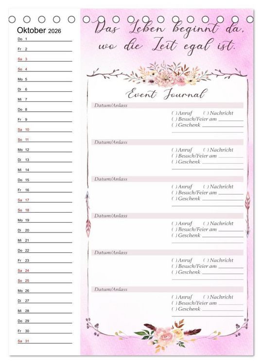 Produktbild: Geburtstagsplaner Boho Rosa - F&uuml;r Termine, Geschenke, Eventdetails & mehr (Tischkalender 2026 DIN A5 hoch), CALVENDO Monatskalender