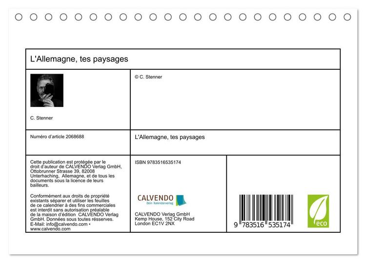 Produktbild: L'Allemagne, tes paysages (Calendrier de bureau 2026 DIN A5 vertical), CALVENDO calendrier mensuel
