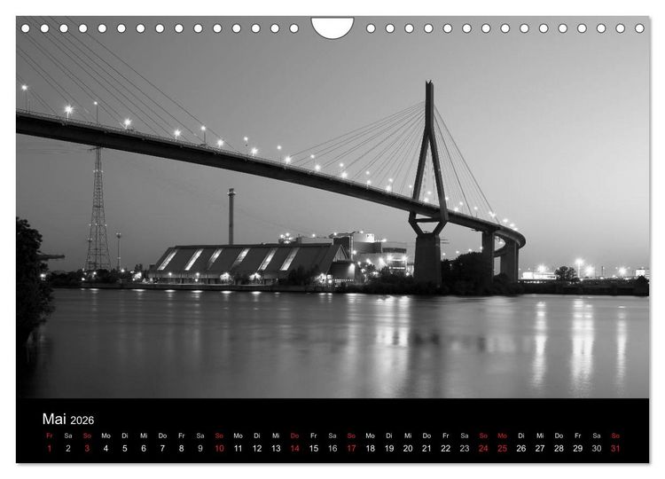 Produktbild: Hamburg monochrome Impressionen (Wandkalender 2026 DIN A4 quer), CALVENDO Monatskalender