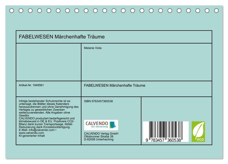 Produktbild: FABELWESEN M&auml;rchenhafte Tr&auml;ume (Tischkalender 2026 DIN A5 quer), CALVENDO Monatskalender