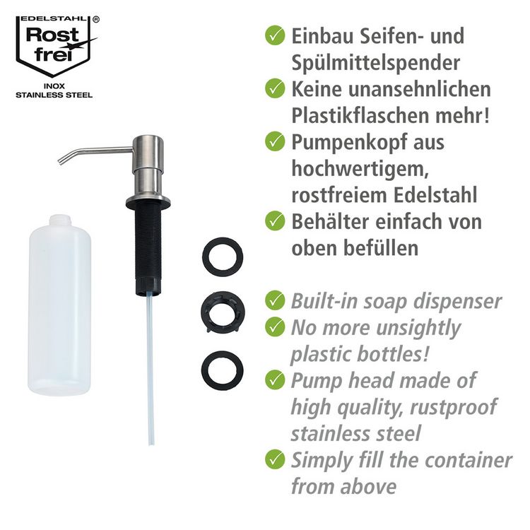 Produktbild: Einbau Seifen- und Sp&uuml;lmittelspender Mod. Monti, Seifendosierer, 400 ml