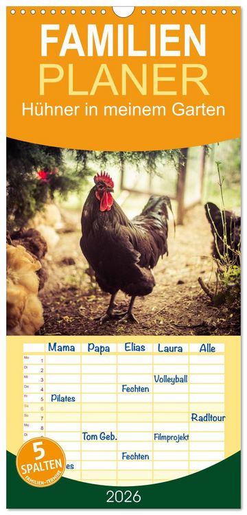 Produktbild: Familienplaner 2026 - H&uuml;hner in meinem Garten mit 5 Spalten (Wandkalender, 21 x 45 cm) CALVENDO