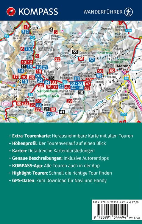 Produktbild: KOMPASS Wanderf&uuml;hrer Ortlergruppe und Vinschgau, 60 Touren mit Extra-Tourenkarte