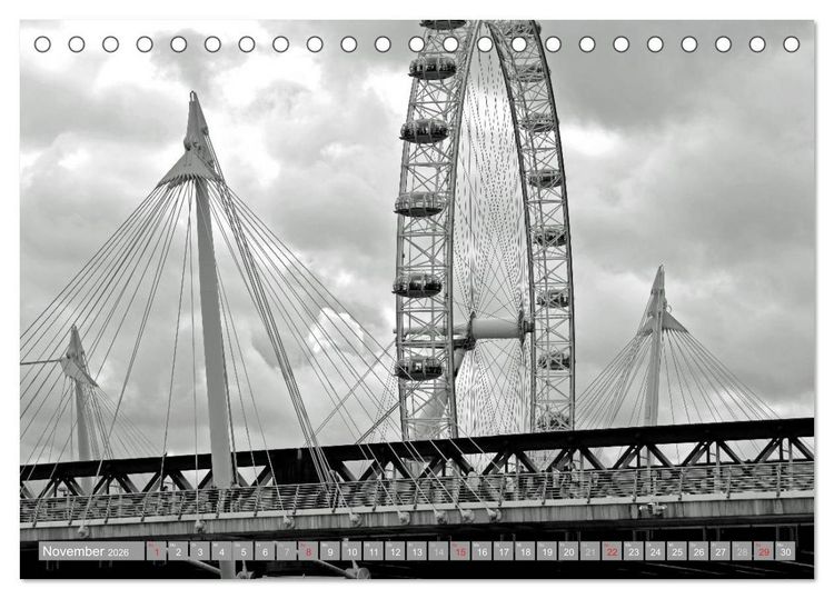 Produktbild: London in Schwarz-Wei&szlig; (Tischkalender 2026 DIN A5 quer), CALVENDO Monatskalender