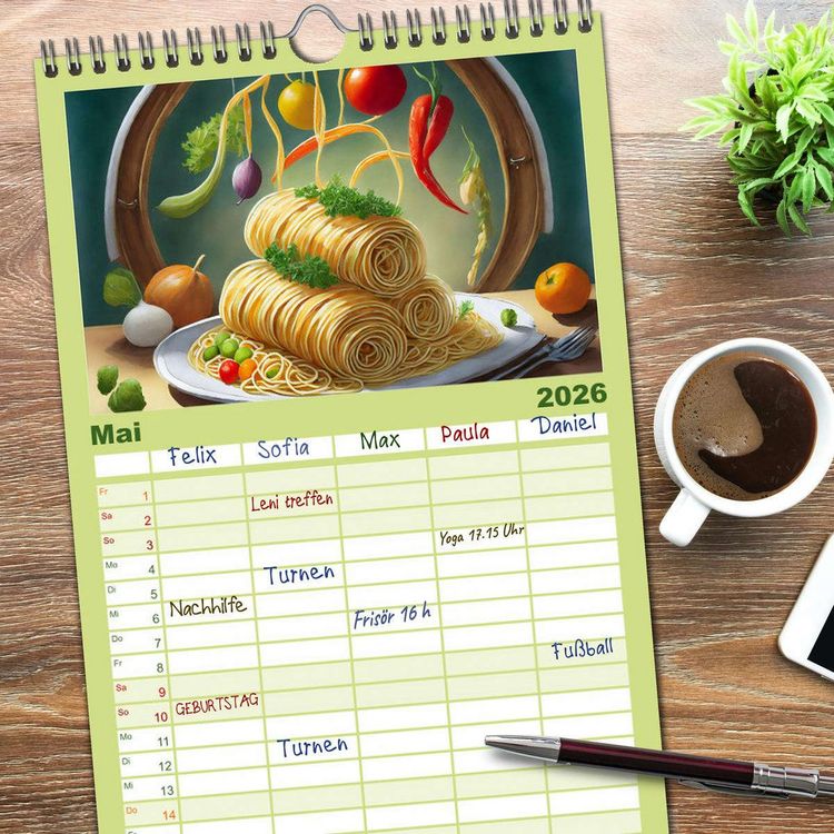 Produktbild: Familienplaner 2026 - Nudel Varianten mit 5 Spalten (Wandkalender, 21 x 45 cm) CALVENDO