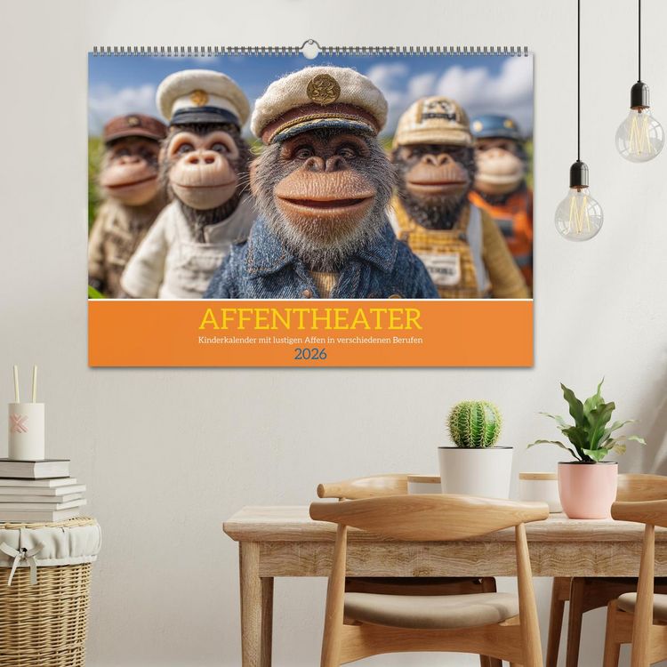 Produktbild: Affentheater - Kinderkalender mit lustigen Affen in verschiedenen Berufen (Wandkalender 2026 DIN A2 quer), CALVENDO Monatskalender