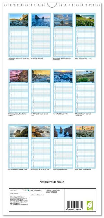 Produktbild: Familienplaner 2027 - Kraftplatz Wilde K&uuml;sten mit 5 Spalten (Wandkalender, 21 x 45 cm) CALVENDO