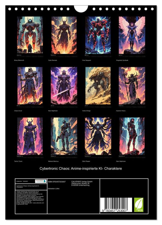 Produktbild: Cybertronic Chaos: Anime-inspirierte KI- Charaktere (Wandkalender 2026 DIN A4 hoch), CALVENDO Monatskalender