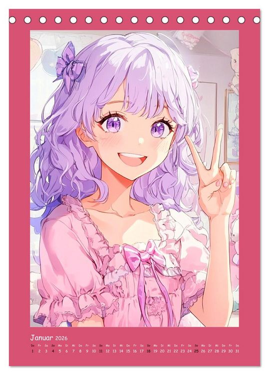 Produktbild: Zauberhafte Momente. Rosa Tr&auml;ume im Manga-Stil (Tischkalender 2026 DIN A5 hoch), CALVENDO Monatskalender