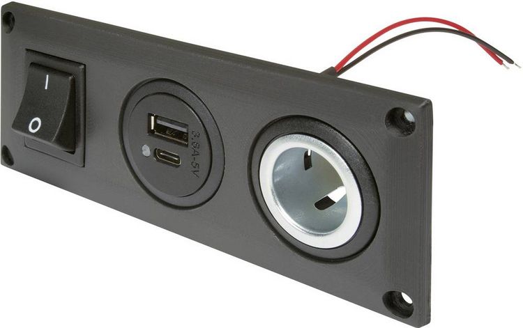 Produktbild: ProCar Einbausteckdose mit USB-C/A Doppelsteckdose schaltbar + 1 Powersteckdose Belastbarkeit Strom max.=20 A 12 V, 24 V