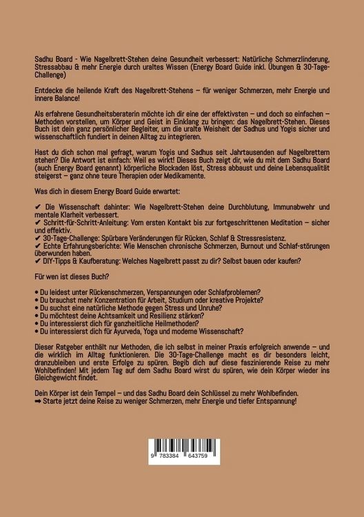 Produktbild: Sadhu Board - Wie Nagelbrett-Stehen deine Gesundheit verbessert: Nat&uuml;rliche Schmerzlinderung, Stressabbau & mehr Energie durch uraltes Wissen (Energy Board Guide inkl. &Uuml;bungen & 30-Tage-Challenge)