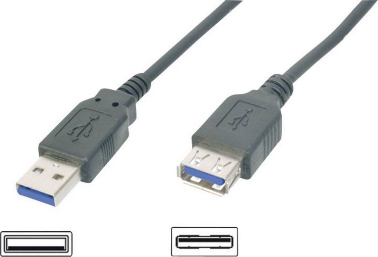 Produktbild: Digitus USB-Kabel USB 3.2 Gen1 USB-A Stecker, USB-A Buchse 1.80 m Schwarz AK-300203-018-S