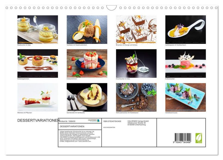 Produktbild: DESSERTVARIATIONEN (Wandkalender 2026 DIN A3 quer), CALVENDO Monatskalender