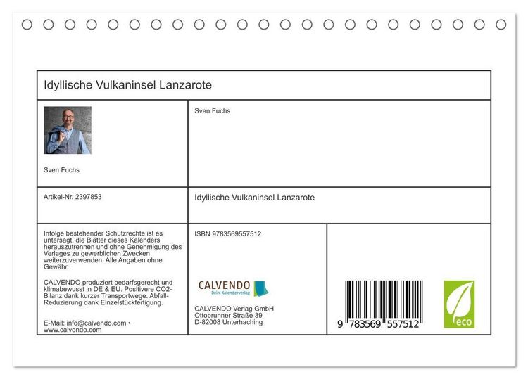 Produktbild: Idyllische Vulkaninsel Lanzarote (Tischkalender 2027 DIN A5 quer), CALVENDO Monatskalender