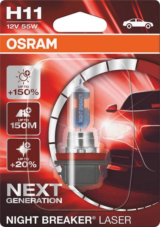 Produktbild: Osram Automotive 4062172395243 Halogen Leuchtmittel Night Breaker&reg; Laser Next Generation H11 55 W 12 V