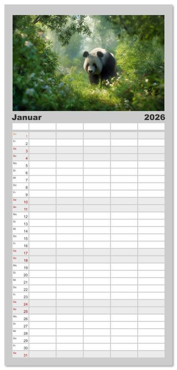 Produktbild: Familienplaner 2026 - Schwarz auf Wei&szlig; - Der Panda-Kalender mit 5 Spalten (Wandkalender, 21 x 45 cm) CALVENDO