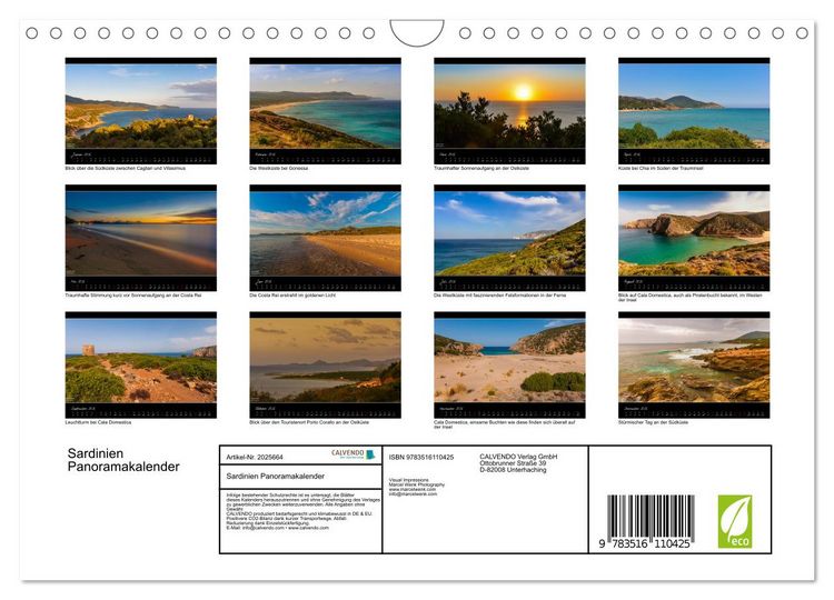 Produktbild: Sardinien Panoramakalender (Wandkalender 2026 DIN A4 quer), CALVENDO Monatskalender