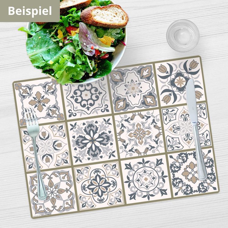 Produktbild: Tischsetmacher Tischsets Fliesenmuster in beige & wei&szlig;, aus hochwertigem Vinyl (4 St&uuml;ck), 44 x 32 cm