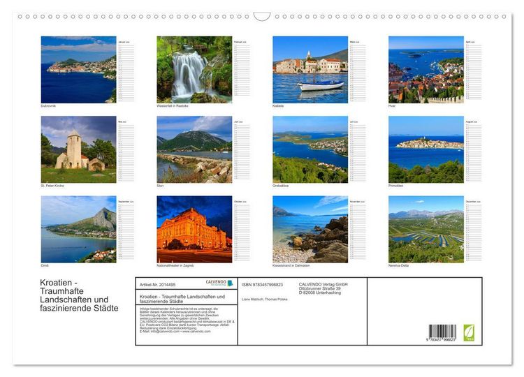 Produktbild: Kroatien - Traumhafte Landschaften und faszinierende St&auml;dte (Wandkalender 2026 DIN A2 quer), CALVENDO Monatskalender