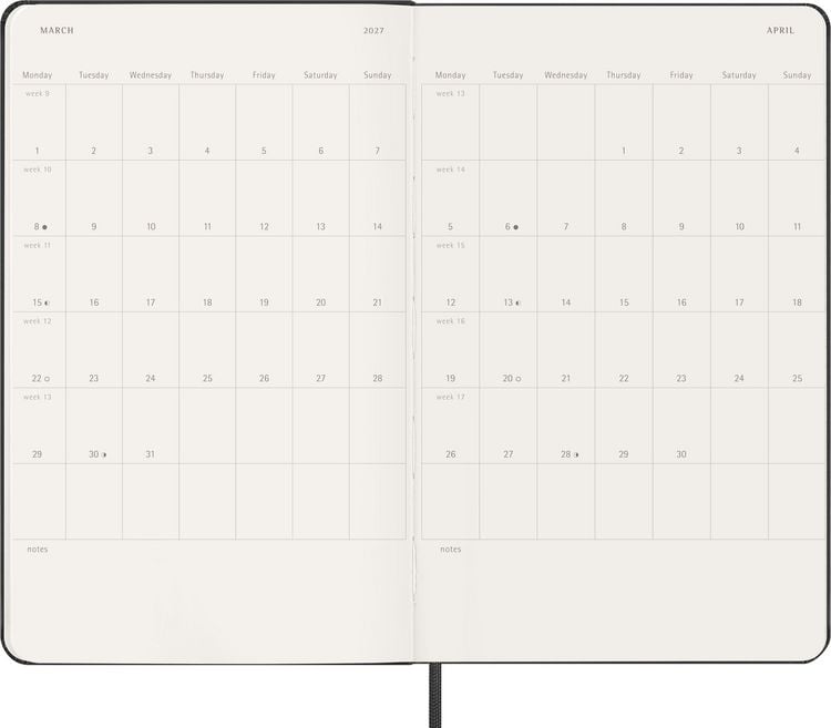 Produktbild: Moleskine 12 Monate Wochenkalender 2027, Large/A5, 1 Wo = 2 Seiten, vertikal, fester Einband, Schwarz