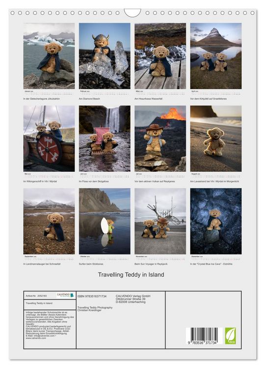 Produktbild: Travelling Teddy in Island (Wandkalender 2026 DIN A3 hoch), CALVENDO Monatskalender