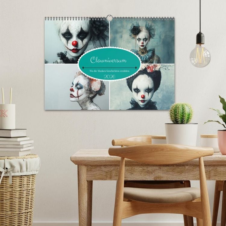 Produktbild: Clowniversum - Wo die Masken Geschichten erz&auml;hlen (Wandkalender 2026 DIN A3 quer), CALVENDO Monatskalender