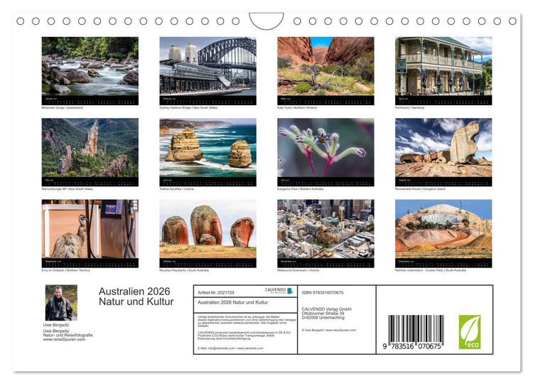 Produktbild: Australien 2026 Natur und Kultur (Wandkalender 2026 DIN A4 quer), CALVENDO Monatskalender