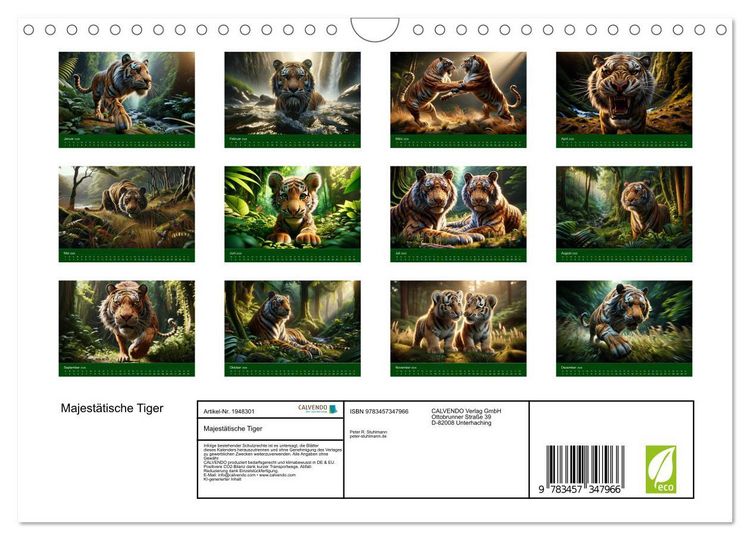 Produktbild: Majest&auml;tische Tiger (Wandkalender 2026 DIN A4 quer), CALVENDO Monatskalender
