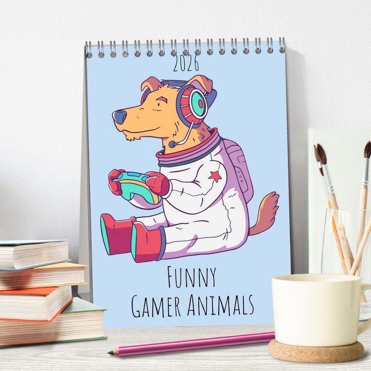 Produktbild: Funny Gamer Animals (Desk Calendar 2026 DIN A5 portrait), CALVENDO 12 Month DeskCalendar