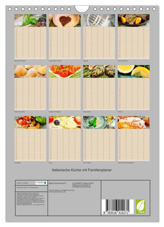 Produktbild: Italienische K&uuml;che mit Familienplaner (Wandkalender 2026 DIN A4 hoch), CALVENDO Monatskalender