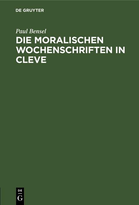 Produktbild: Die moralischen Wochenschriften in Cleve