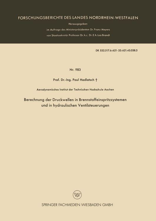 Produktbild: Berechnung der Druckwellen in Brennstoffeinspritzsystemen und in hydraulischen Ventilsteuerungen