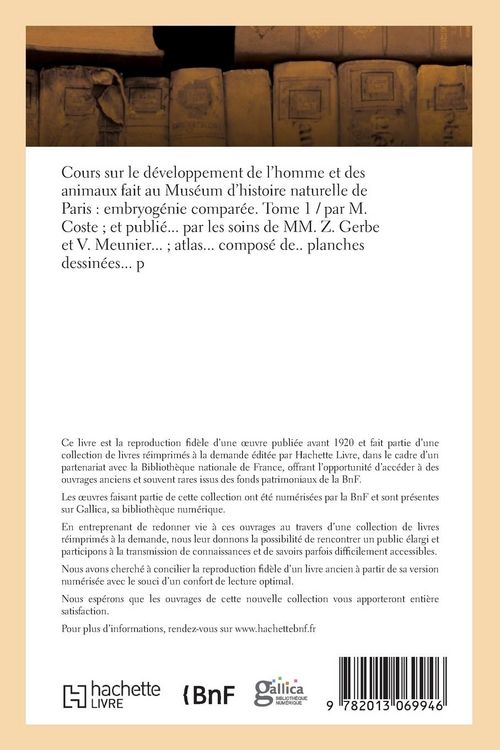Produktbild: Cours sur le d&eacute;veloppement de l'homme et des animaux