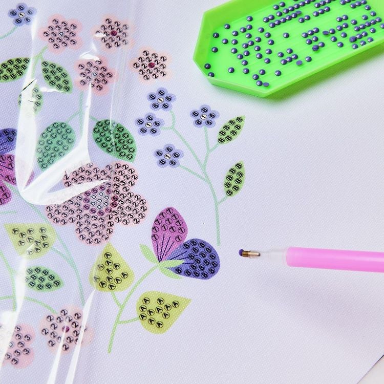 Produktbild: Diamond Painting DIY-Set, Bild auf Leinwand, Schimmernde Blumen // &Oslash; 20 cm. 19-teilig
