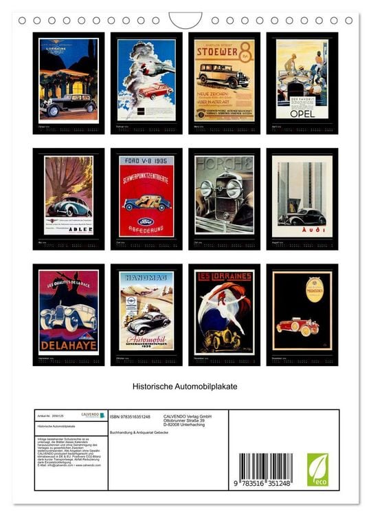 Produktbild: Historische Automobilplakate (Wandkalender 2026 DIN A4 hoch), CALVENDO Monatskalender