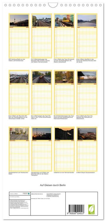 Produktbild: Familienplaner 2026 - Auf Gleisen durch Berlin mit 5 Spalten (Wandkalender, 21 x 45 cm) CALVENDO