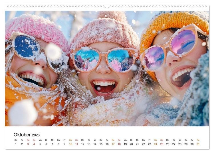 Produktbild: Unser Winter - Flocken, Fun und Freunde (Wandkalender 2026 DIN A2 quer), CALVENDO Monatskalender