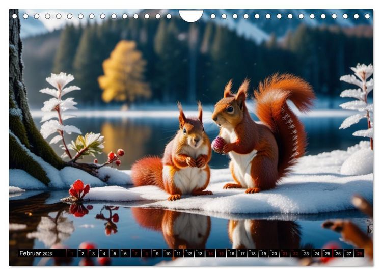 Produktbild: Rote Eichh&ouml;rnchen - zauberhaft anders mit KI (Wandkalender 2026 DIN A4 quer), CALVENDO Monatskalender
