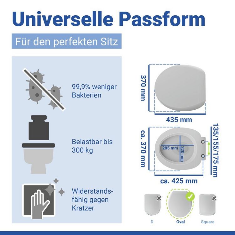 Produktbild: WC Sitz Mod. Secura Comfort L, mit 8 cm Sitzerh&ouml;hung, belastbar bis 300 kg