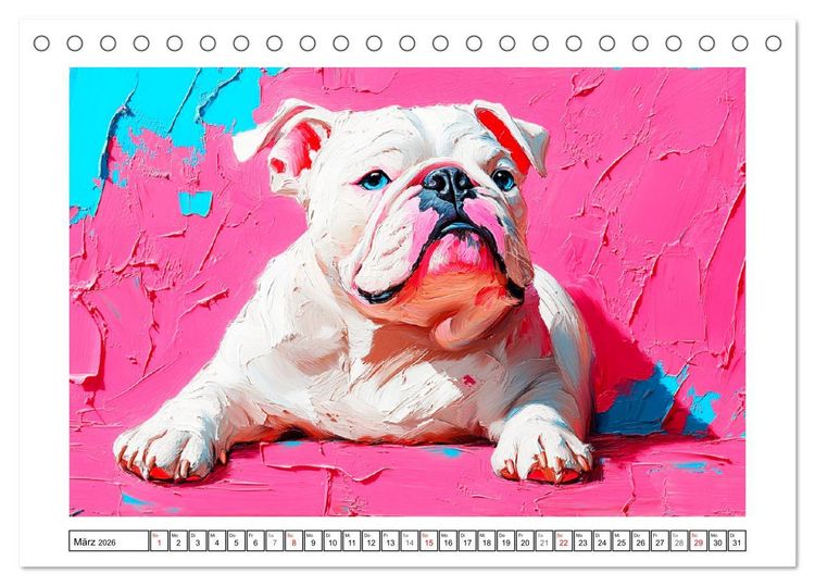 Produktbild: Bulldoggen Paintings. K&uuml;nstlerische Hundeportr&auml;ts im leuchtenden &Ouml;lgem&auml;lde-Stil (Tischkalender 2026 DIN A5 quer), CALVENDO Monatskalender